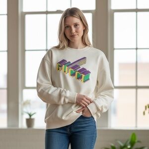 Gucci Cream Sweatshirt with Bold Logo Size Medium